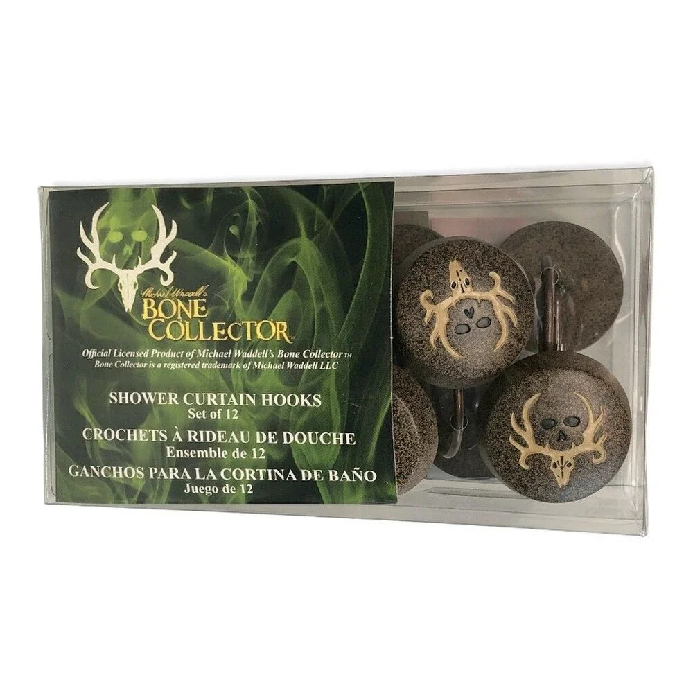 Bone Collector Shower Curtain Hooks 12 Resin Deer Skull Antler Cabin Camp Lodge